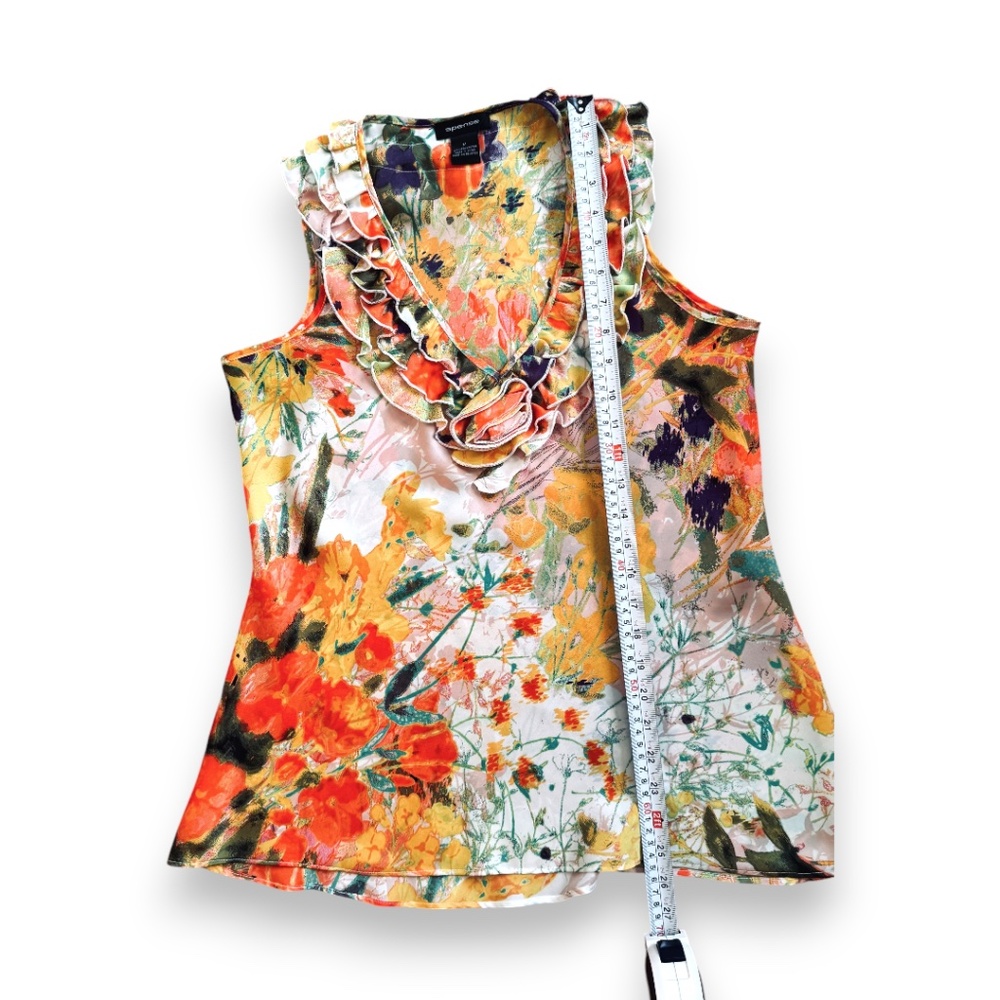 Spense Floral Ruffle Neck Sleeveless Blouse Size M - Picture 5 of 7